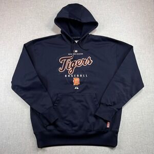 Majestic Detroit Tigers Therma Base Hoodie Men L Navy MLB Sporty Baseball Active